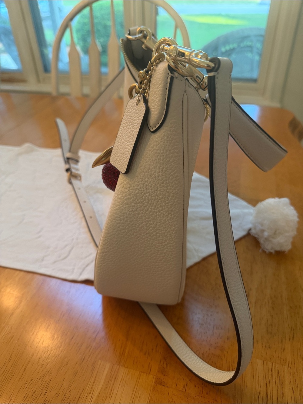 Coach Chalk Pebble Leather Shoulder Bag with Red Cherry Charm - Picture 3 of 11